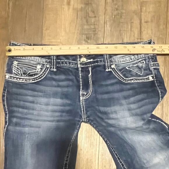 Vigoss Chelsea Slim Boot Cut Jeans 9/10 (32x31) Embroidered Bling Thick Stitch - Picture 11 of 12